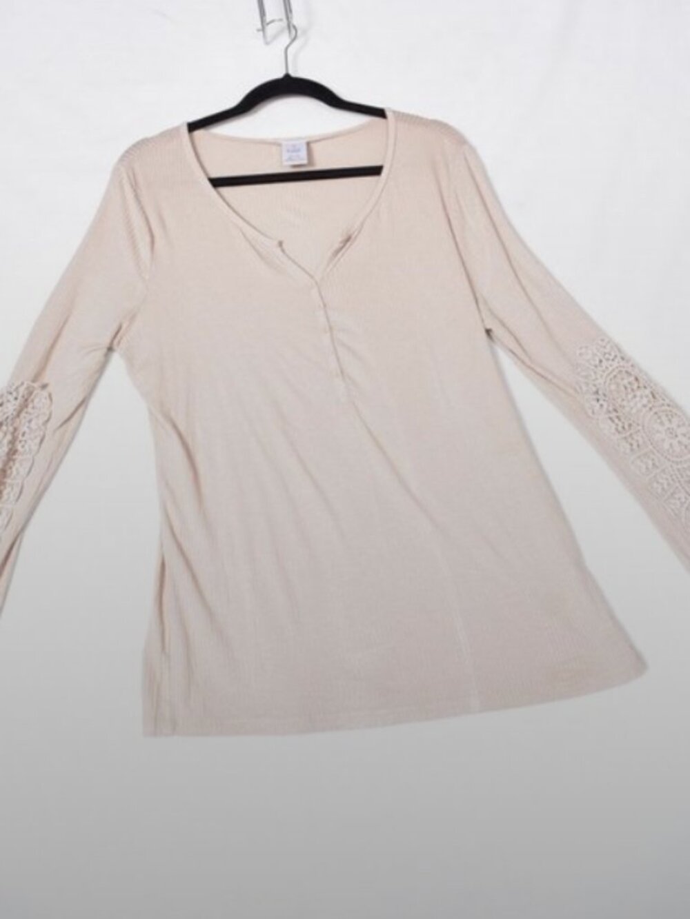 K. Jordan Women's Lace Sleeve HenleyTee Shirt Size XL